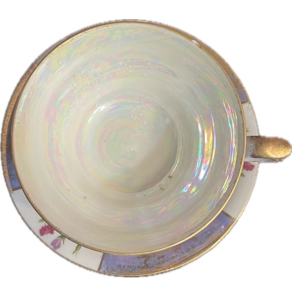 Beautiful China tea cup flowers blue gold legs - Picture 3 of 8